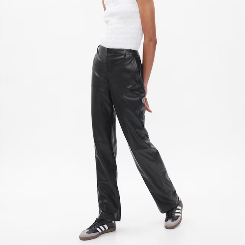Black mid rise vegan leather loose pants GAP size 2